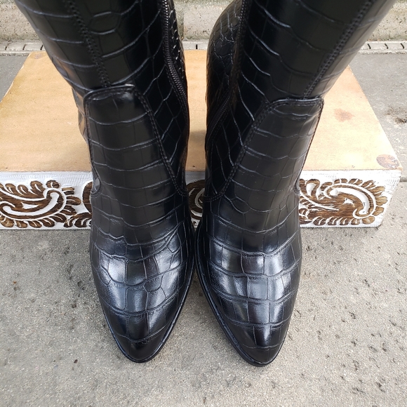 HTF Sassy Fierce Sexy Marc Fisher OTK Black Croc Embossed Boots - Picture 9 of 12